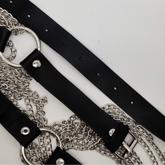 Goth Black PU Faux Leather Sexy Punk Waist Multiple Chain  Adjustable Belt - Picture 3 of 4